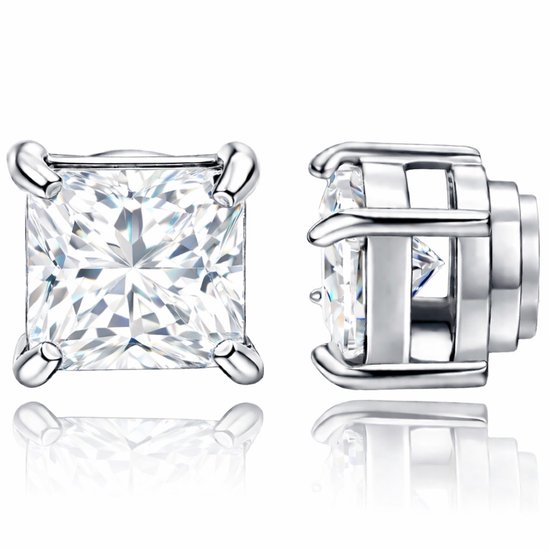 Paire Boucles d'oreille Clous Pierre Carrée Or 14K