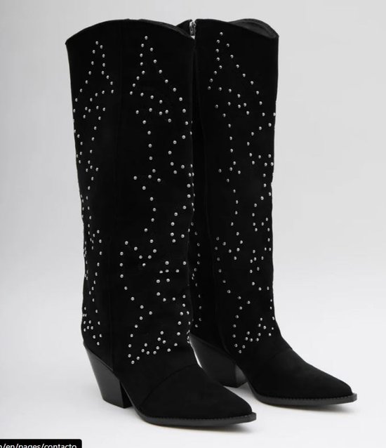 Buonarotti - laarzen - lange laarzen - cowboylaarzen - zwart - suedine - met rits - met studs - kaplaarzen - maat 41 - hakhoogte 6 cm