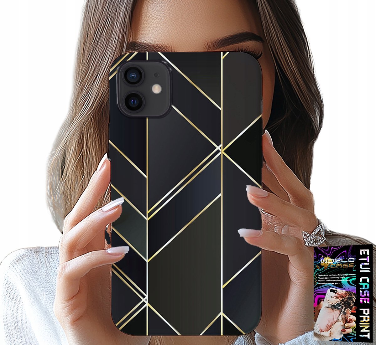 iPhone 13 Mini hoesje - Gouden frame, elegante patronen + glas