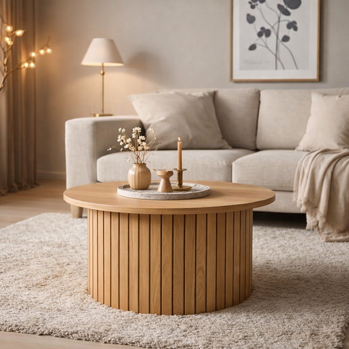 Fameilleur® Ronde Salontafel Warm Eiken Ø67 cm – Salontafel Rond Hout – Design Koffietafel – Moderne Woonkamer Tafel – Scandinavisch Japandi Stijl – bijzet tafel – Beige Taupe – Organische Salon tafel – Kleine Tafel – Bijzettafel Rond – salontafel