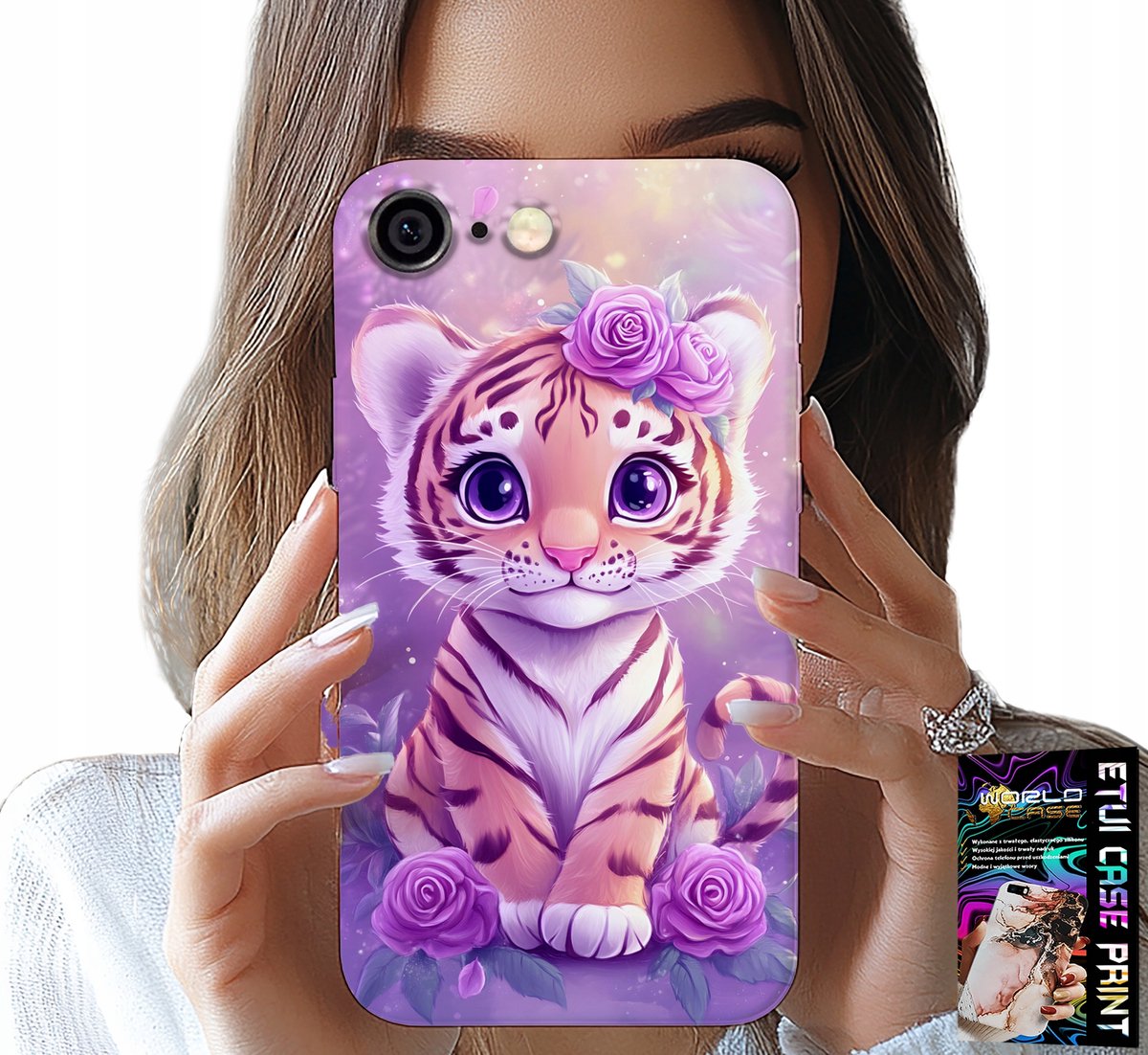 iPhone hoesje (6 Plus) - schattige tijger op een roze achtergrond + glas