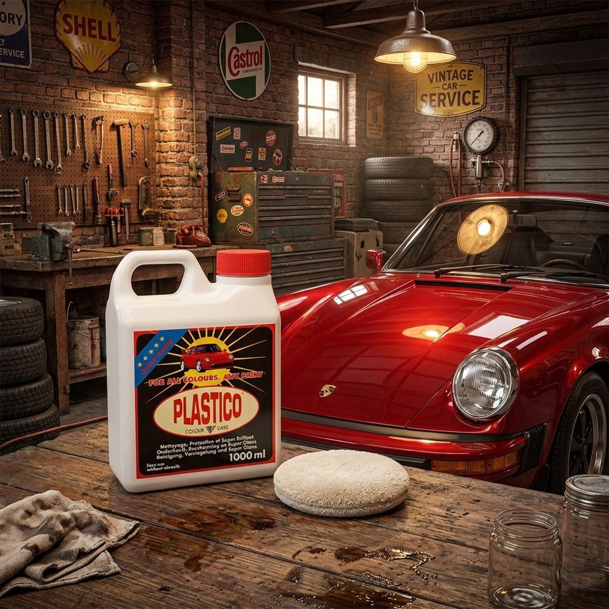 Plastico poetsmiddel 1000 ml voor het reinigen en beschermen van (auto)lakken + detailing applicator pad