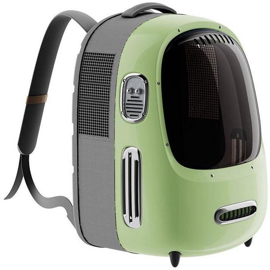 Sac à dos de voyage pour Chiens et Chats, ventilateur intégré et lumière LED, bonne Ventilation, poids léger, sac à dos capsule spatiale pour animaux de compagnie, sac à dos pour chat, piles non incluses (vert)