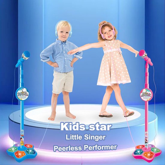 Roze Kind Microfoon Met Stand - Met Verlichting & Muziek, KARAOKE Microfoon Speelgoed voor Peuters — afbeelding 2