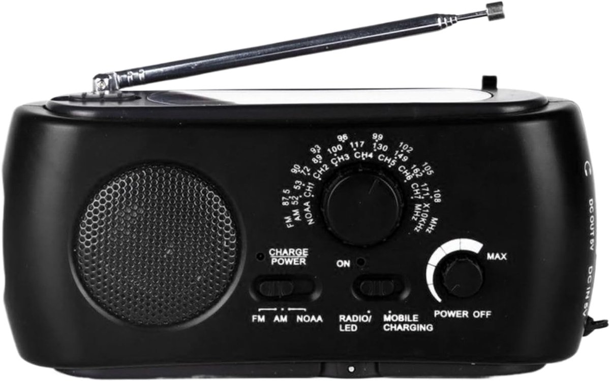 Draagbare Zonne-Radio - Kampeer Radio - Buitenactiviteiten Luisteren - Waterdicht en Zaklamp - 153 cm - Zwart