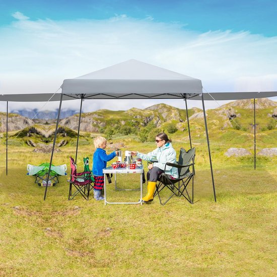 KOMFOTTEU 3 x 3 m p pop-up paviljoen van Oxford met metalen frame, in hoogte verstelbare partytent met roltas en verstelbare zijwand, inklapbare schaduwmaker voor picknick party markt van Merkloos — afbeelding 2