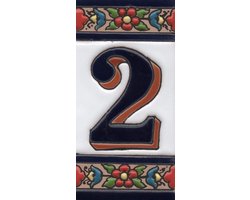 Huisnummer Tegel - Keramisch Cijfer - Huis Nummering - Bloemen Rand Design - 11cm x 5.5cm - Groen