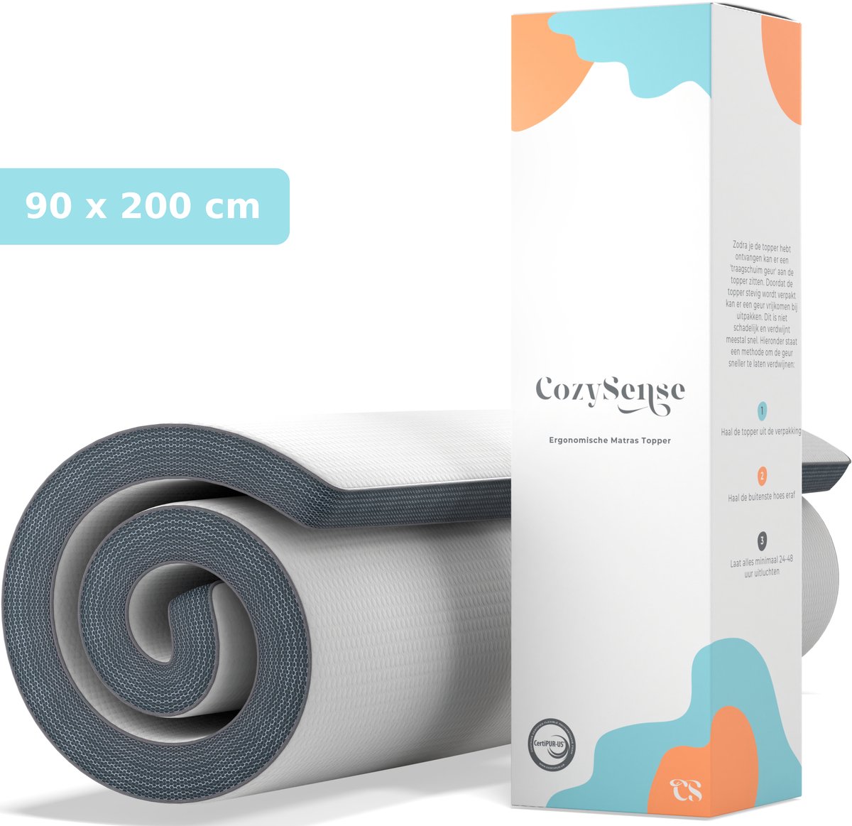 CozySense® Topper 90x200 - Topmatras - Topdekmatras - Traagschuim met Verkoelende Gel - CertiPUR-US® - Zachte Hardheid - 8 CM - Wasbare Hoes