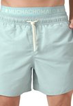 Lichtblauwe zwembroek met elastische tailleband met logo en trekkoord.