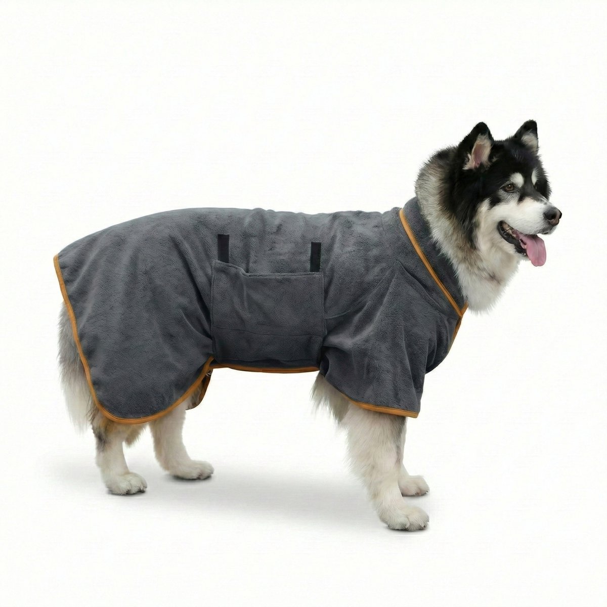 Rainbecom - Hondenbadjas - L - Ruglengte 51-60 cm - Honden Handdoek - Sneldrogende Badjas Hond met Klittenband - Hondenkleding Microvezel - Absorberende Honden - Grijs Oranje
