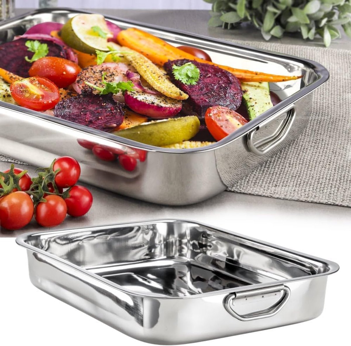 Braadslede - Inhoud: 4.2 Liter - Edelstaal - Ovenschaal - Braadpan - Braadslee Voor Ovengerechten - Afm 37 x 28 x 8 Cm - Zilver