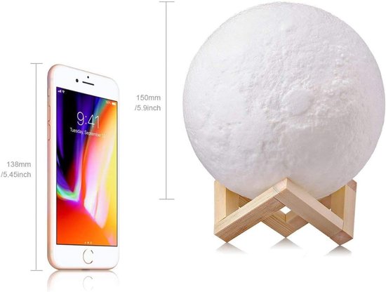 SNJY® Maanlamp - Maan Lamp - Maanlampje - 3D Lamp - 16 Kleuren - Wit van Merkloos — afbeelding 2