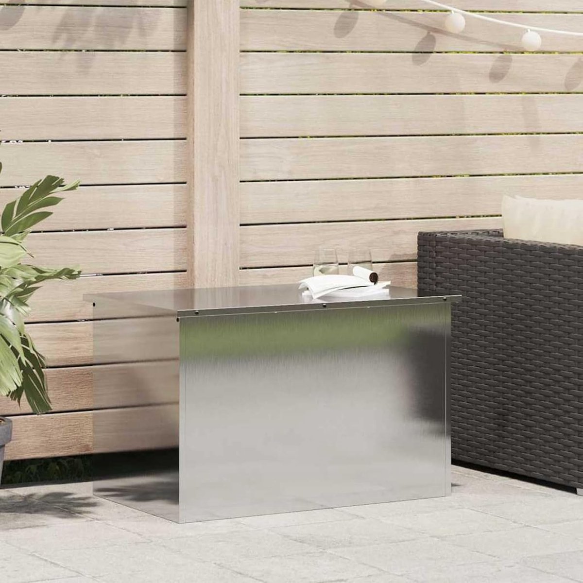 Buitenopbergbox - Tuinbox Dekbox - Terras Balkon - Roestvrij Staal - 80 x 505 x 50 - Zilver