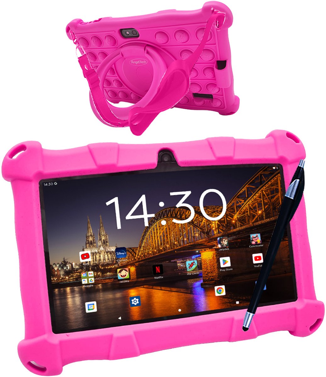 Bol.com AngelTech Kindertablet Slim – 3+4GB RAM - 32+64GB – 100%Kidsproof - Vanaf 3 Jaar – 7 Inch - Ouderlijk Toezicht – Roze aanbieding