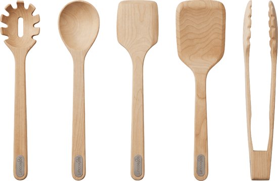 Safecourt Kitchen 5 delige houten spatelset [100% vrij van microplastics] - FSC-gecertificeerd berkenhout