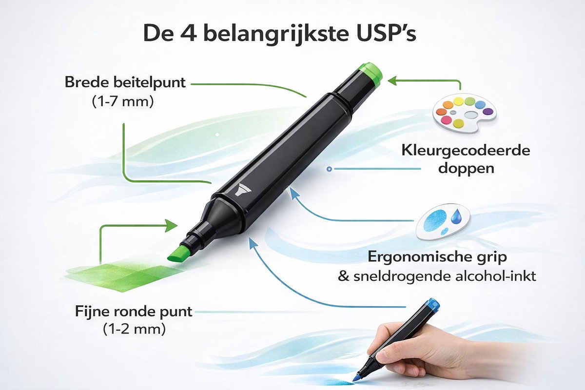 Twinmarkers 204 Stuks - Stift - Professionele Alcohol Stiften Set - Dubbelzijdige Markers voor Tekenen & Manga - Kleuren voor kinderen en volwassenen - Markeerstiften - Tekenset — afbeelding 10
