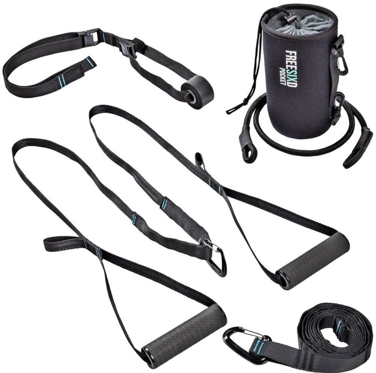 PULLUP & DIP FREESIXD - Pocket Sling Trainer - Houten Gymringen - Ultra Compact Design - Inclusief Deuranker