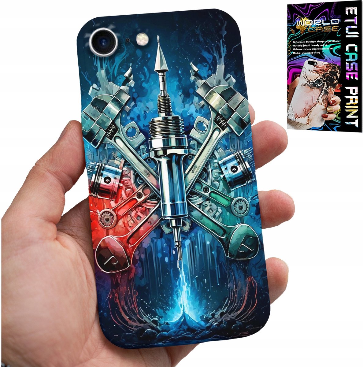 HOESJE VOOR IPHONE 7 / 8 / SE2 - HOESJE MET MOTORONDERDELEN + GLAS