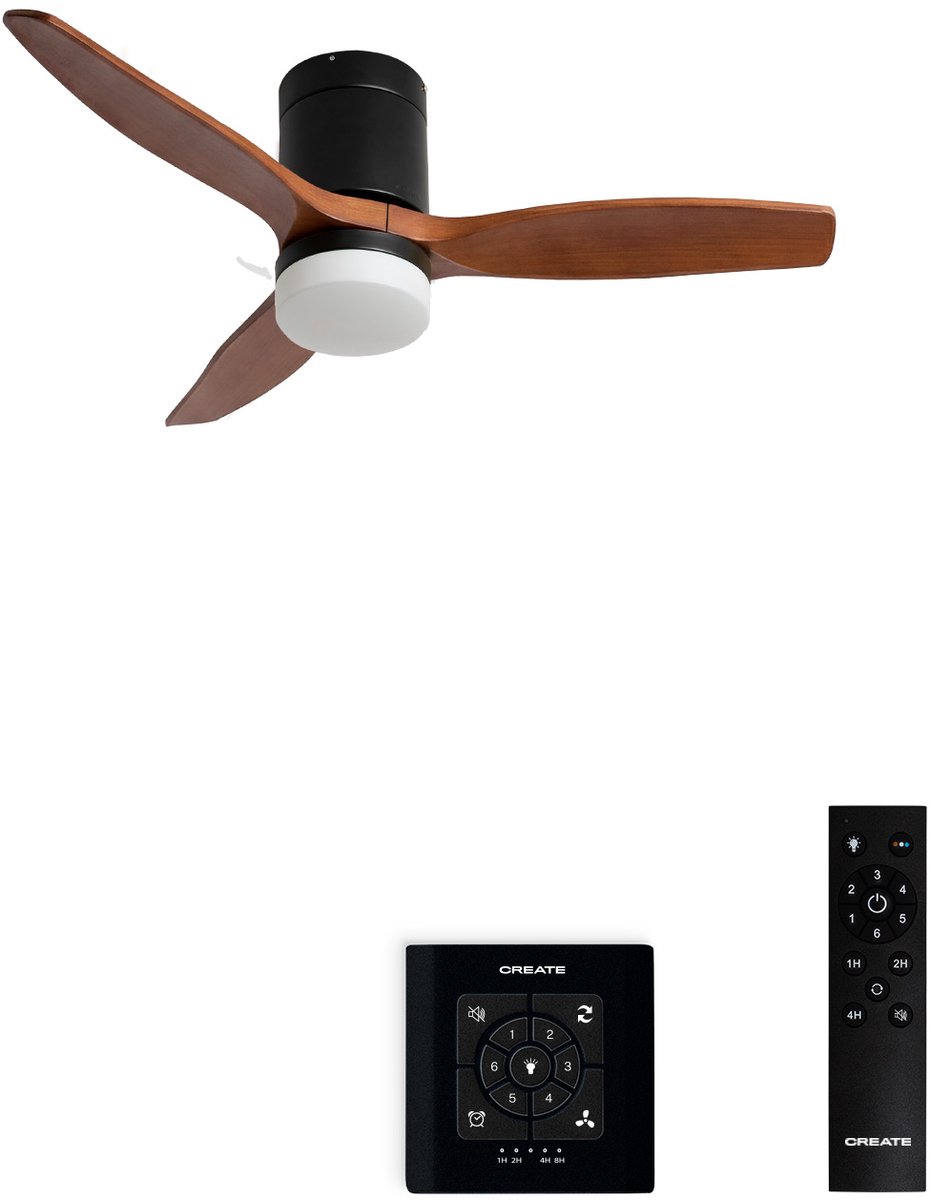CREATE - Stille 40W plafondventilator met technische ABS bladen in verschillende maten - S - Met licht - Controller voor wandmontage - WIND CALM