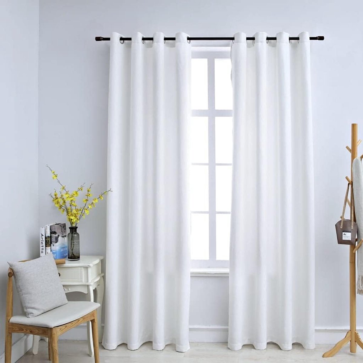Verduisteringsgordijnen Set - Verduisterende Gordijnen - Slaapkamer Woonkamer - Metalen Ring Bevestiging - 140 x 175 cm - Natuurlijk Wit