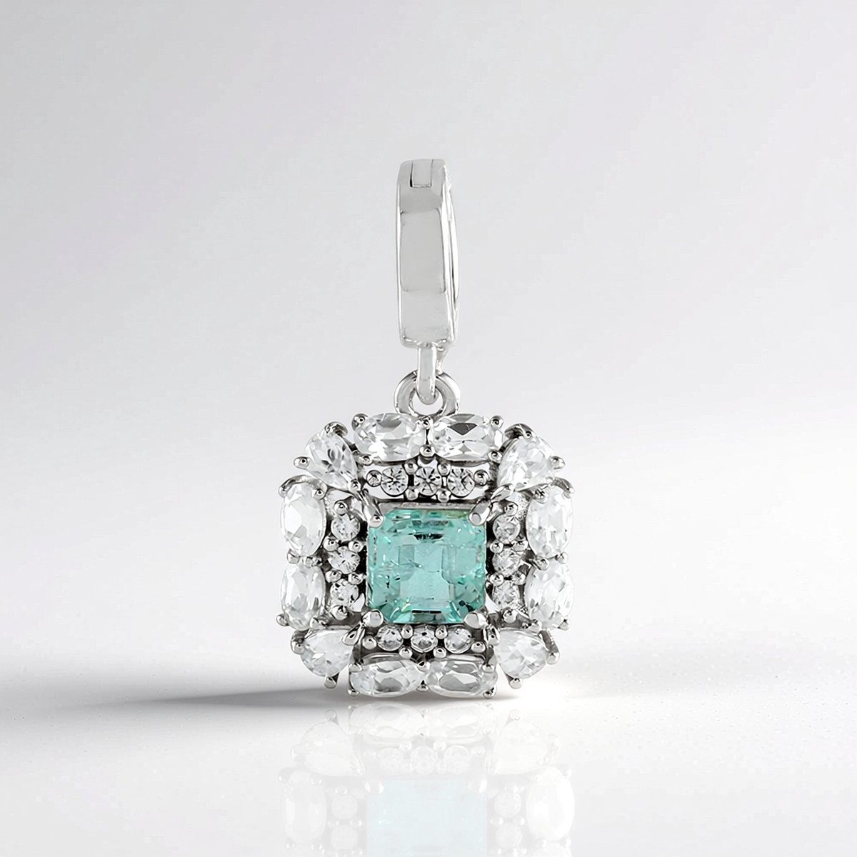 Cavill - Zilver Hanger met Platina Coating - 925 Sterling Zilver - Paraiba Nigeriaanse Smaragd 0,52 ct - Achthoekig Elegant 23x12 mm