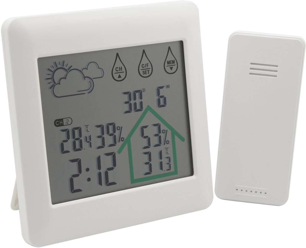 Nordic Quality - Draadloos Weerstation - Touchscreen - Temperatuur - Luchtvochtigheid - Wit