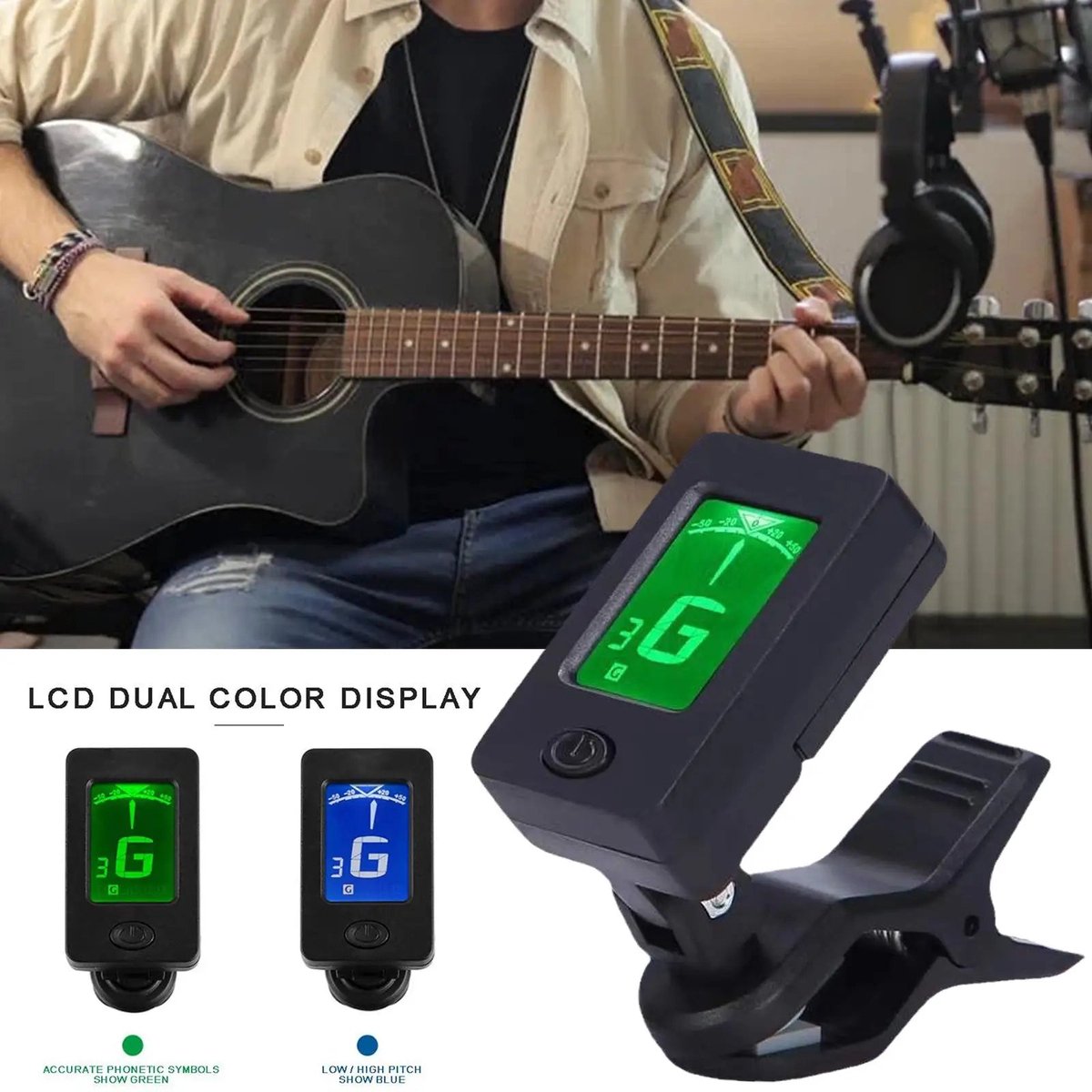 Professional - Clip-On Tuner - 360 Graden - LCD Scherm - Gitaarstimmer - Voor Gitaar En Ukulele Spelers - Model T360