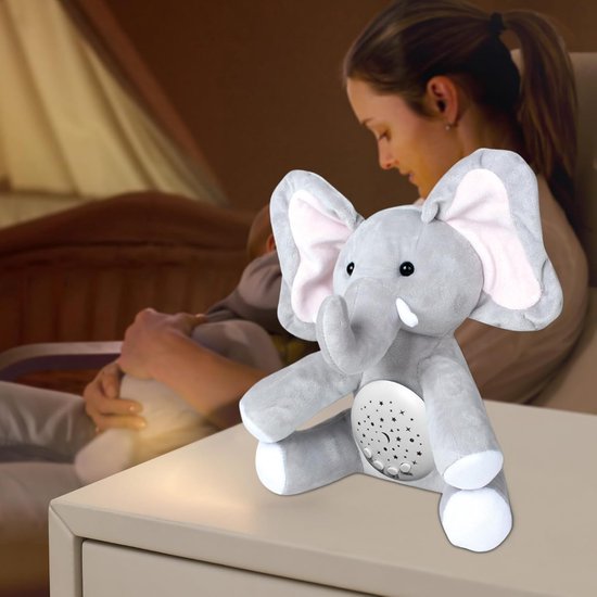 Muziek Knuffelpop - Zachte Knuffel - Slaap Assistent - Instelbare Muziek - 25 x 17 x 12 cm - Olifant — afbeelding 4