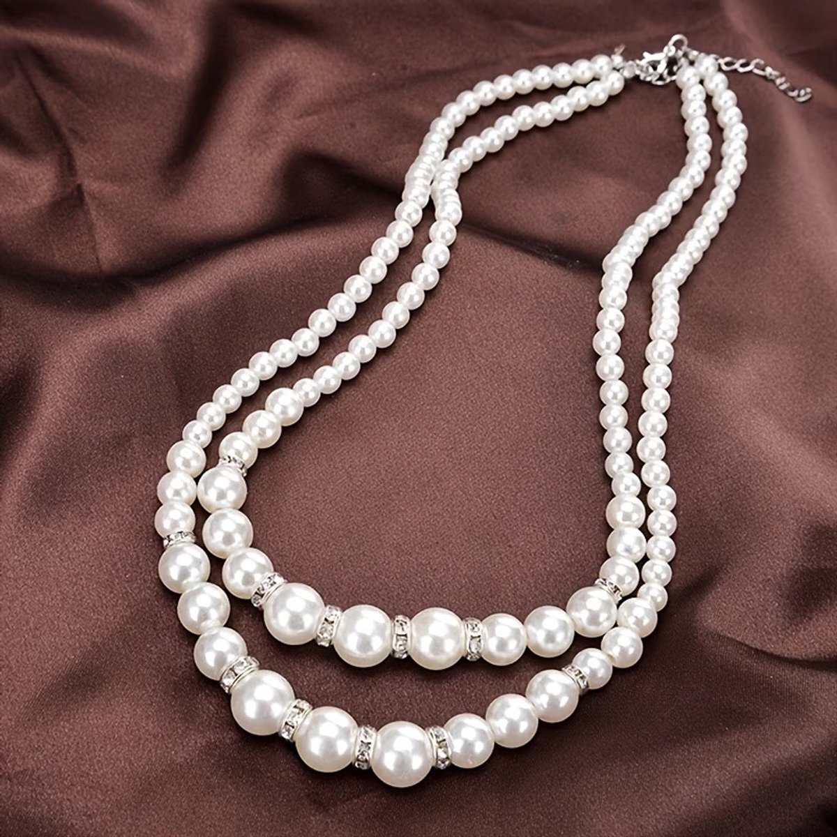 My Sweet Romance® - Dubbellaagse Parelketting met Strass-inleg – Zilverkleurig