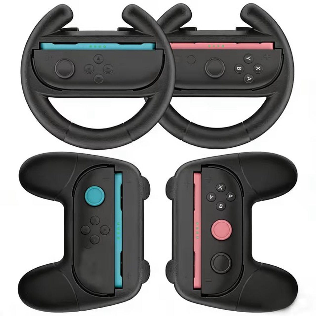Nintendo Switch Racing Wheel Set (2 Stuks) + Controller Grip (2 Stuks) – Joy-Con Stuur voor Mario Kart – Ergonomisch & Comfortabel – Zwart