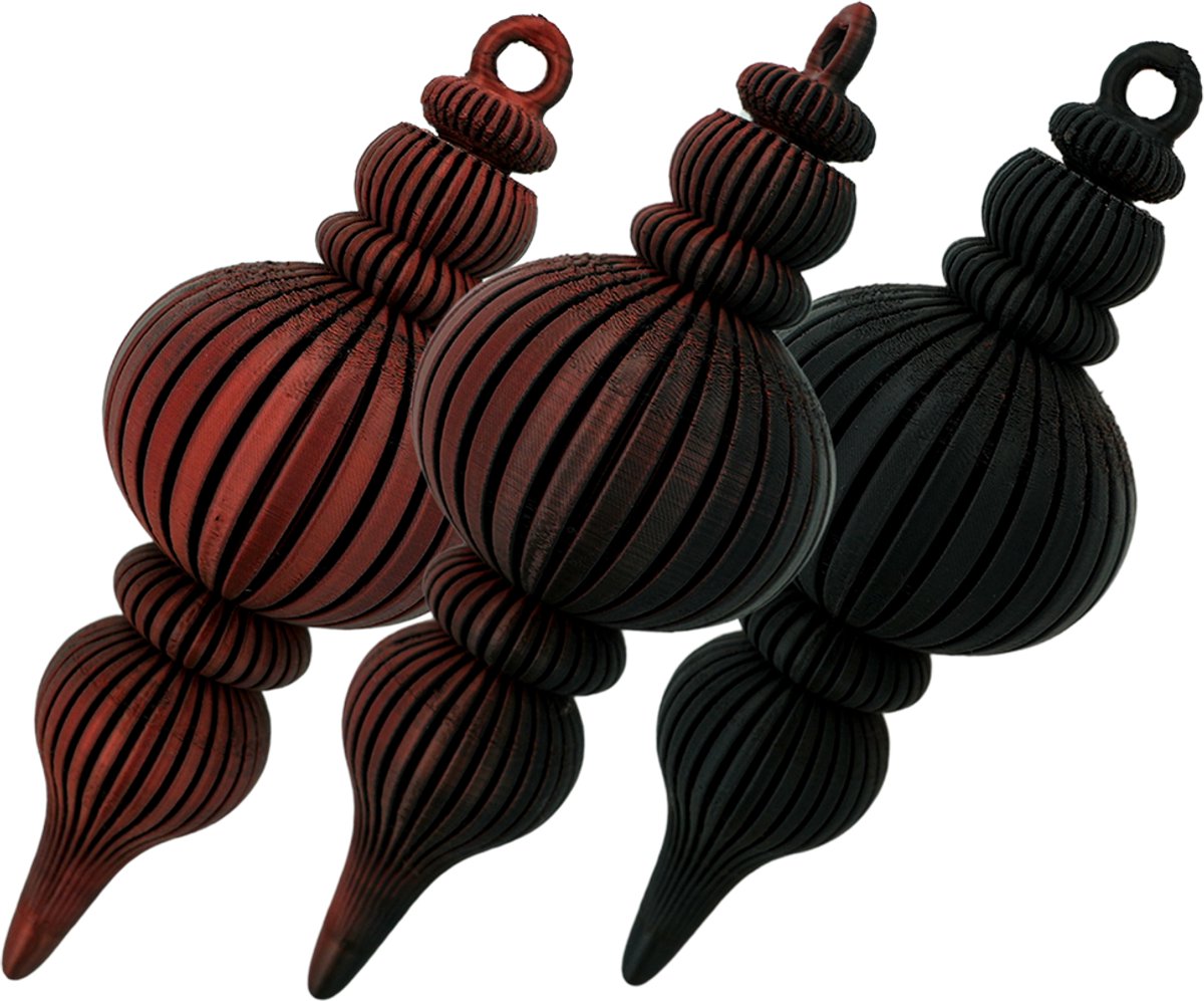 Langwerpige kerstbal – Decoratief object – Zwart / Rood - 1 stuks - 3d geprinte object – Winter woondecoratie – 12CM