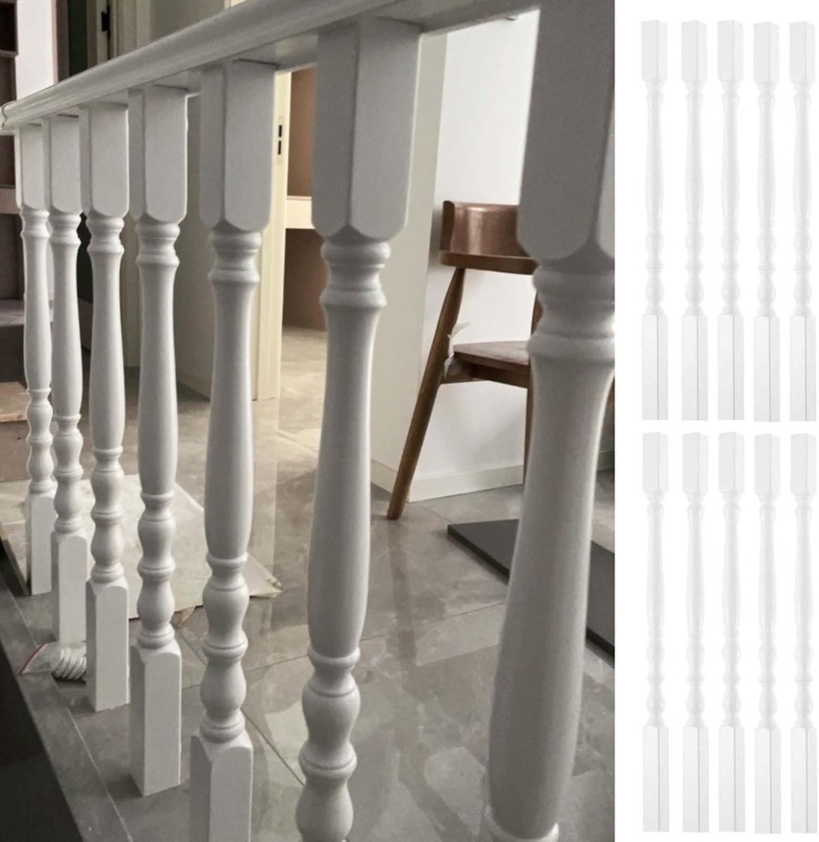 Houten Balustrade - Trapleuning Paal - Trap Zolder Hal - Aanpasbaar Zelf Zagen - 95cm Hoog 5x5cm - Wit