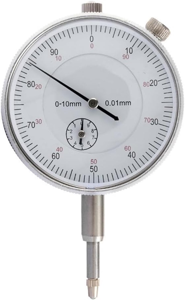 Meetklok Indicator - Precisie Comparator - Hoofdas Concentrisch - 0-10mm Bereik - 0.01mm Resolutie - Zilver