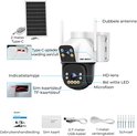 4G beveiligingscamera met dubbele antenne, 8MP HD lens, 8st witte LED, microfoon en simkaart/TF-kaartsleuf.