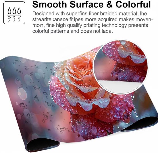 Gaming Muismat - Grote Tafelonderlegger - Precisie en Snelheid - Waterdicht Antislip - 800x400x3mm - Roze Bloem — afbeelding 5