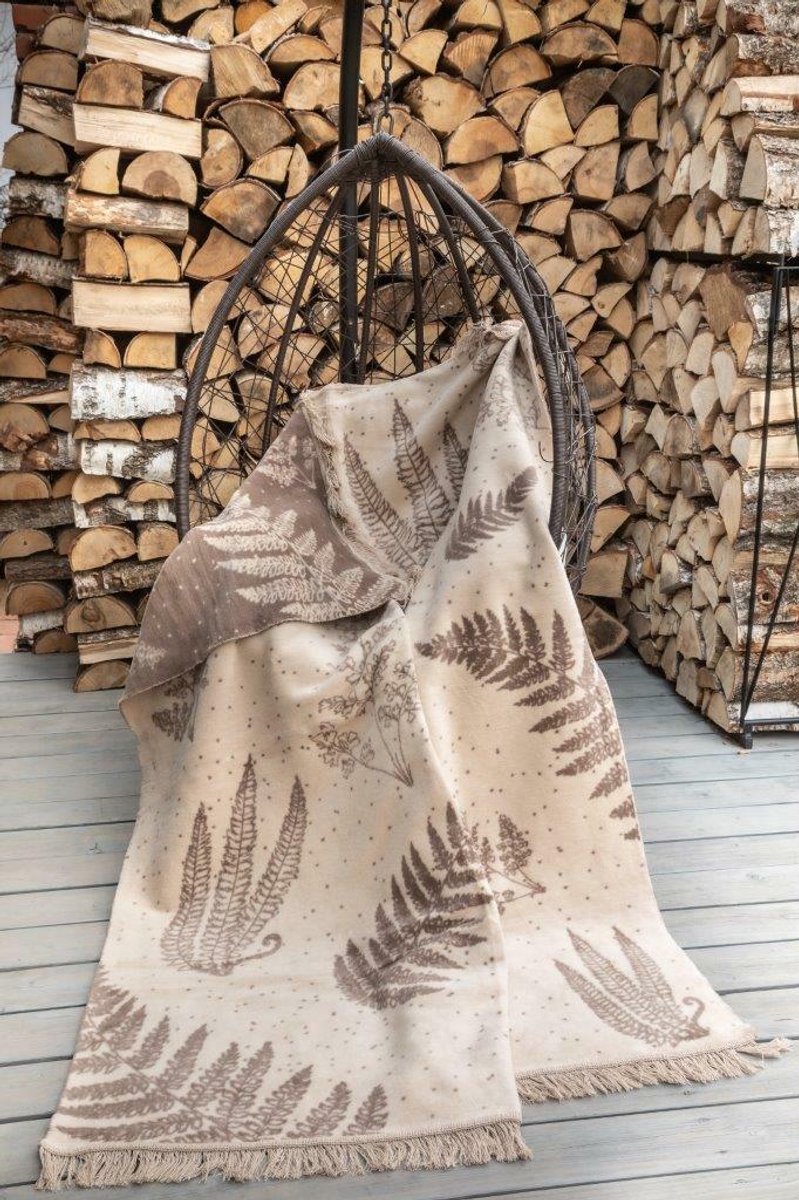 Unia - Cotton Cloud Deken - 150x200 cm - Beige Koffiebladeren Bloemen