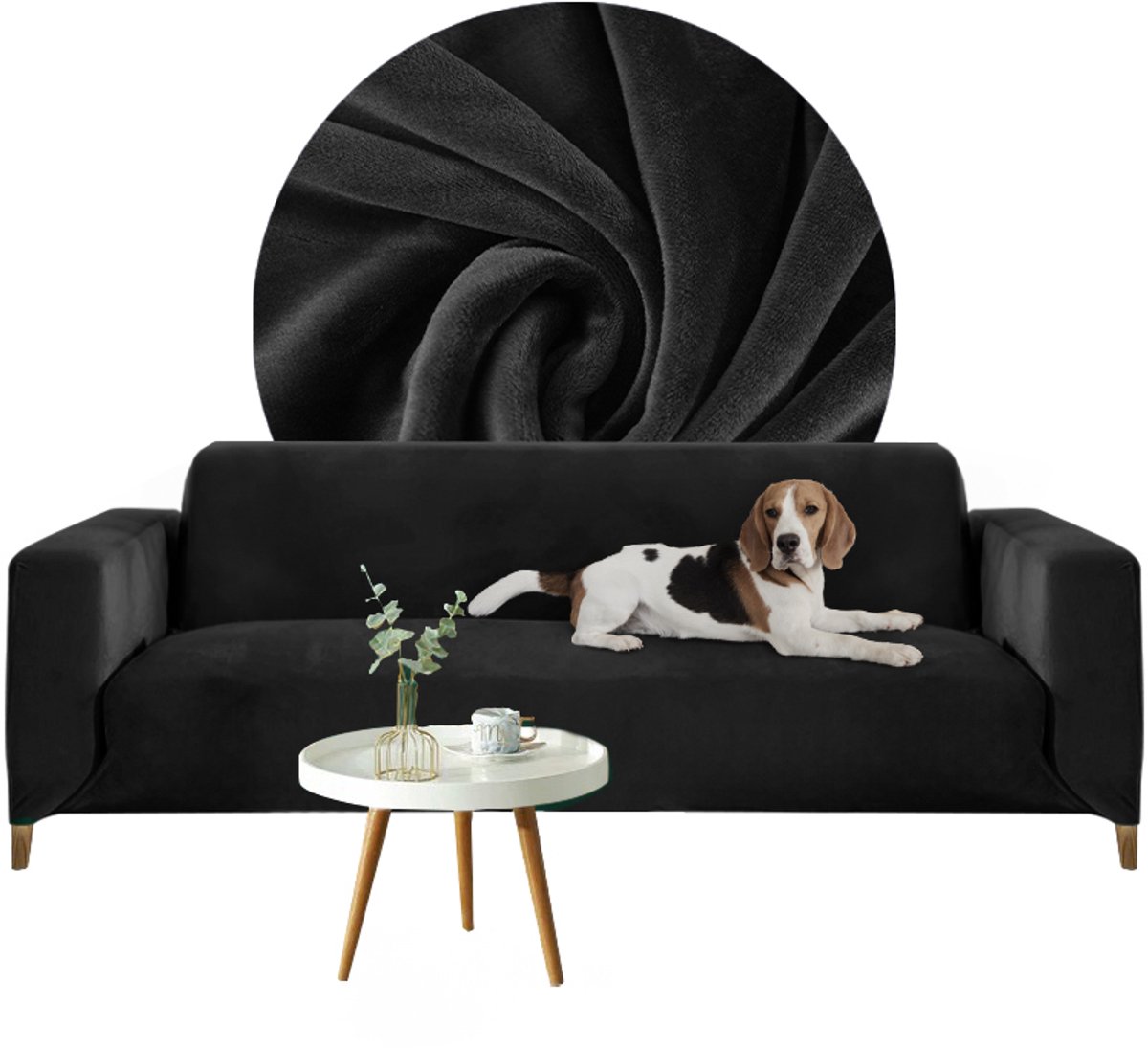 Meble odNowa - Velours Hoes voor 2 Zitsbank - Zwart - Elastisch - Ademend