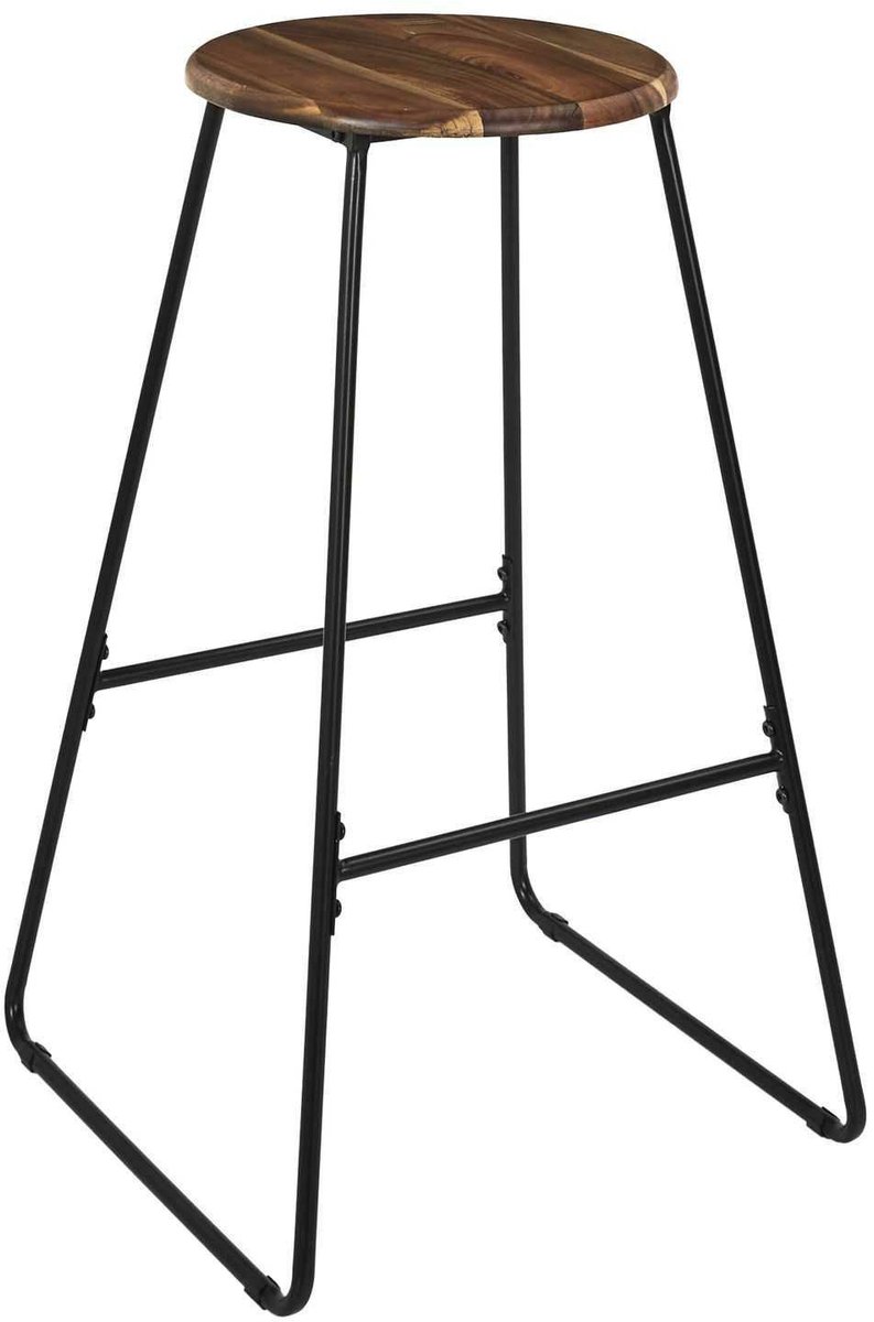 HowHomely SOTO - Barstoel - Acaciahout - Metalen Frame - Industrieel Bruin;Zwart