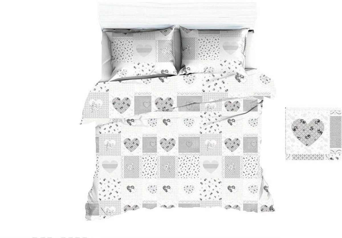 KARO - Kussensloop - 70x80 cm - Knopen - Witte Harten Patchwork
