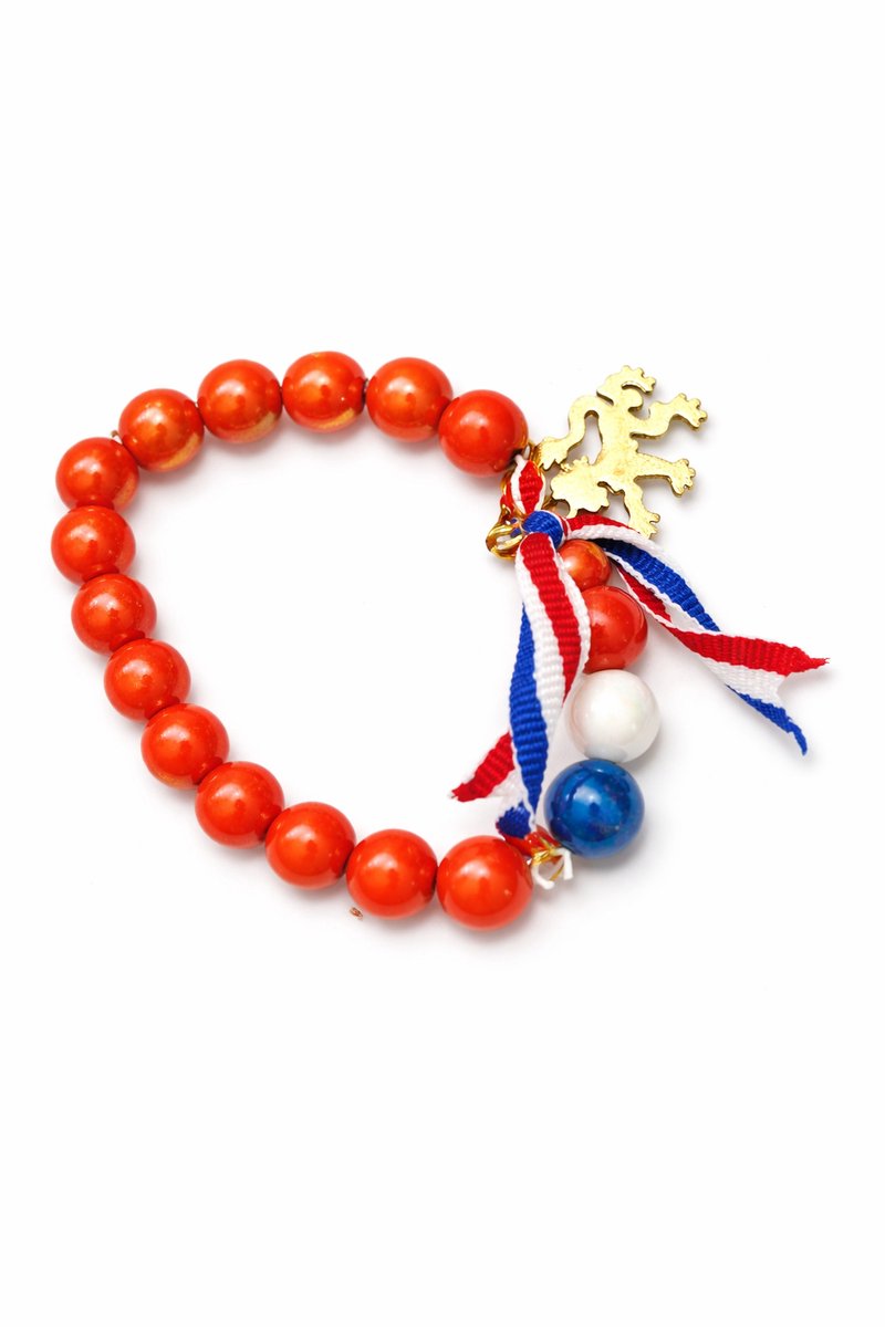 Nederland Armband Oranje – Koningsdag / EK WK Voetbal – Holland Armband met Leeuw Bedel – Rood Wit Blauw Festival Armband