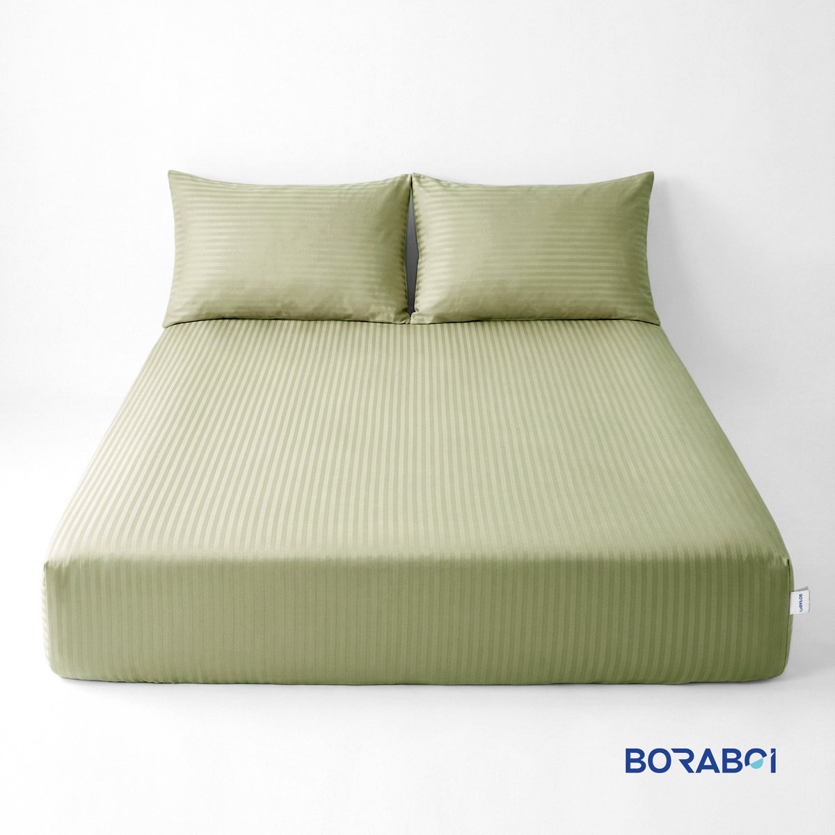Boraboi® Luxe 3-delige Hoes Laken Set Katoen ,Satijnlook,Gestreept ,Khakigroen 180 x 200 cm