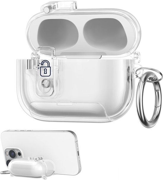 kwmobile Transparante hoofdtelefooncase voor Apple Airpods Pro 3 hoes - Headphones TPU cover met standaardfunctie en veiligheidsvergrendeling - transparant