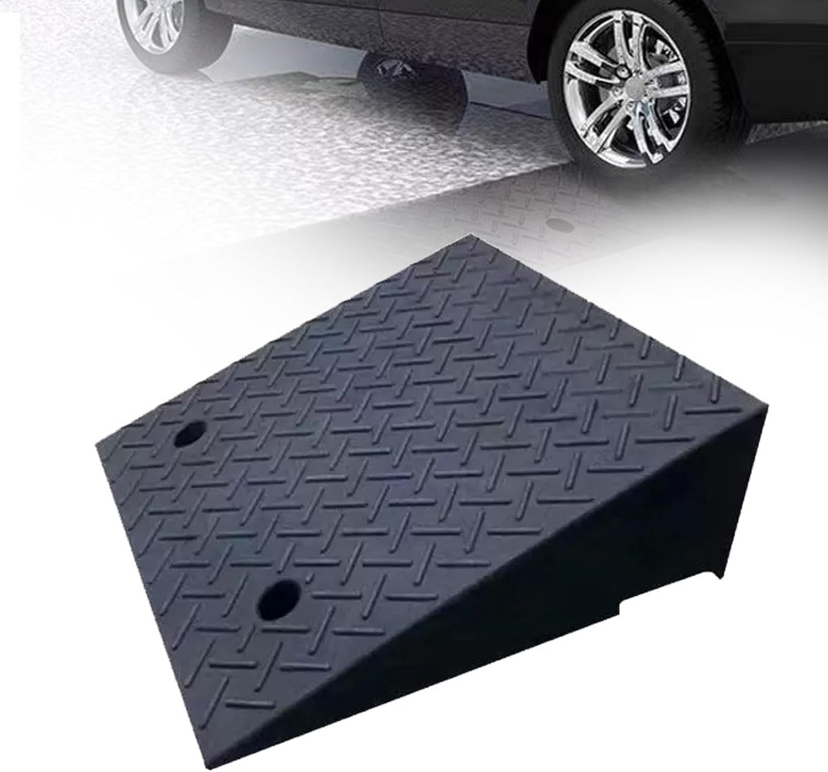 Draagbare Oprijplaat - Drempelhulp Rubber - Verkeersdrempel Overbruggen - Waterafvoer Drainage - 3T Draagvermogen - Zwart