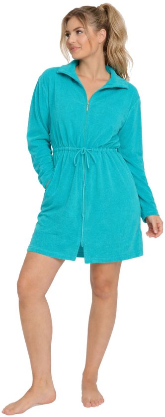 Zomer badjas met rits - kort model - ideaal voor mee op reis, sauna & camping - aquablauw - maat L