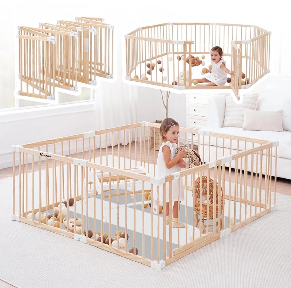 Opvouwbare Babybox 172x172 cm met Luxe Dikke (4cm)Speelmat – Inklapbare Playpen 8 Panelen 80 cm, Stabiel en Praktisch Ontwerp