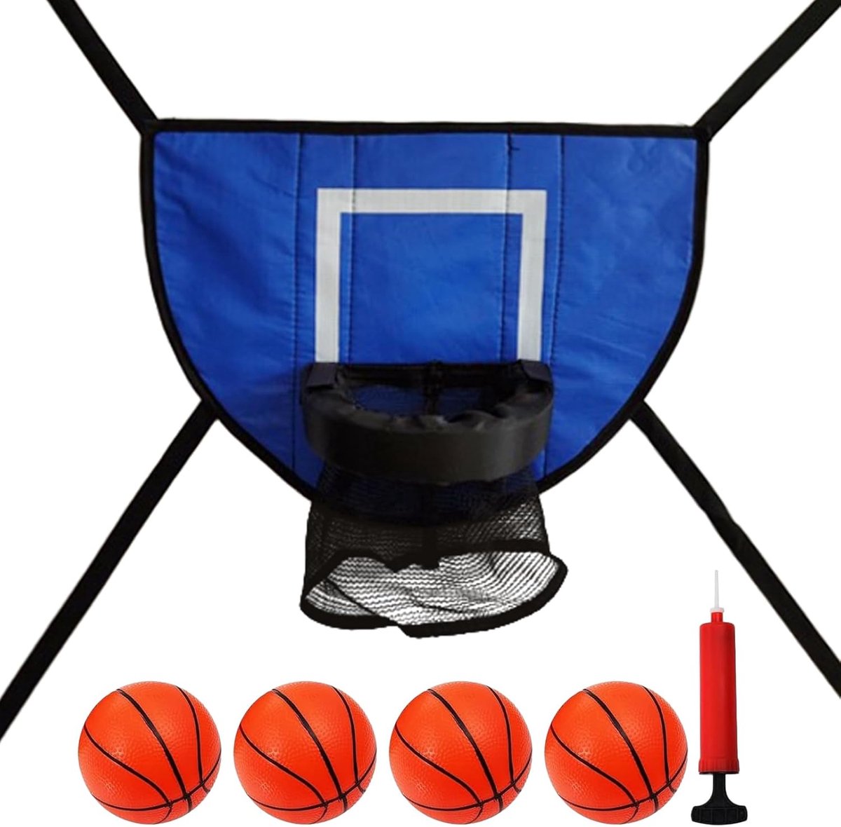 Trampoline Basketbal Hoepel - Rebounder Net - Leuke Fitness - Verstelbaar Inclusief Ballen - 49x36cm Bord - Blauw