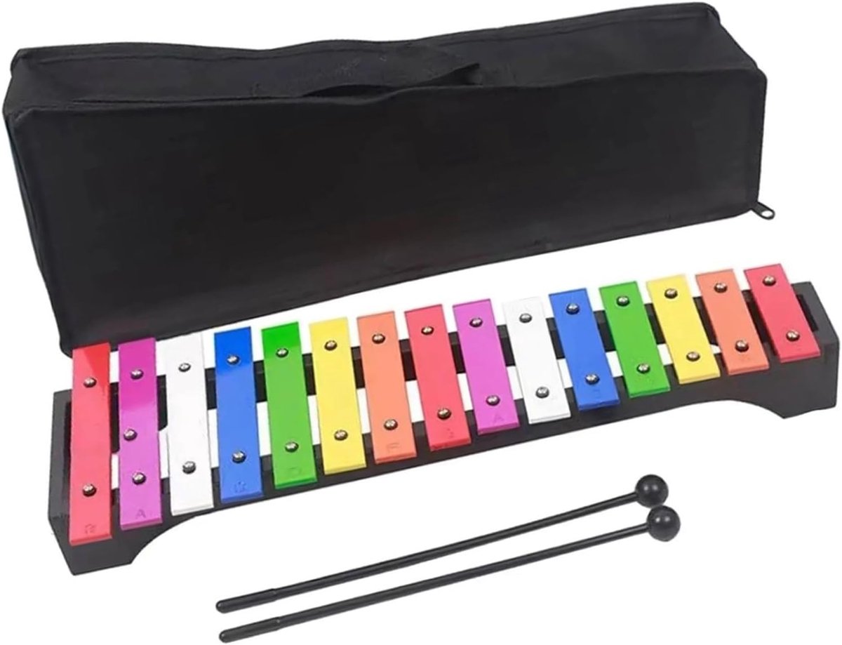 Xylofoon 15 Schalen - Percussie Instrument - Muziek Leren - Heldere Klank Metaal - 49 cm Lengte - Multicolor