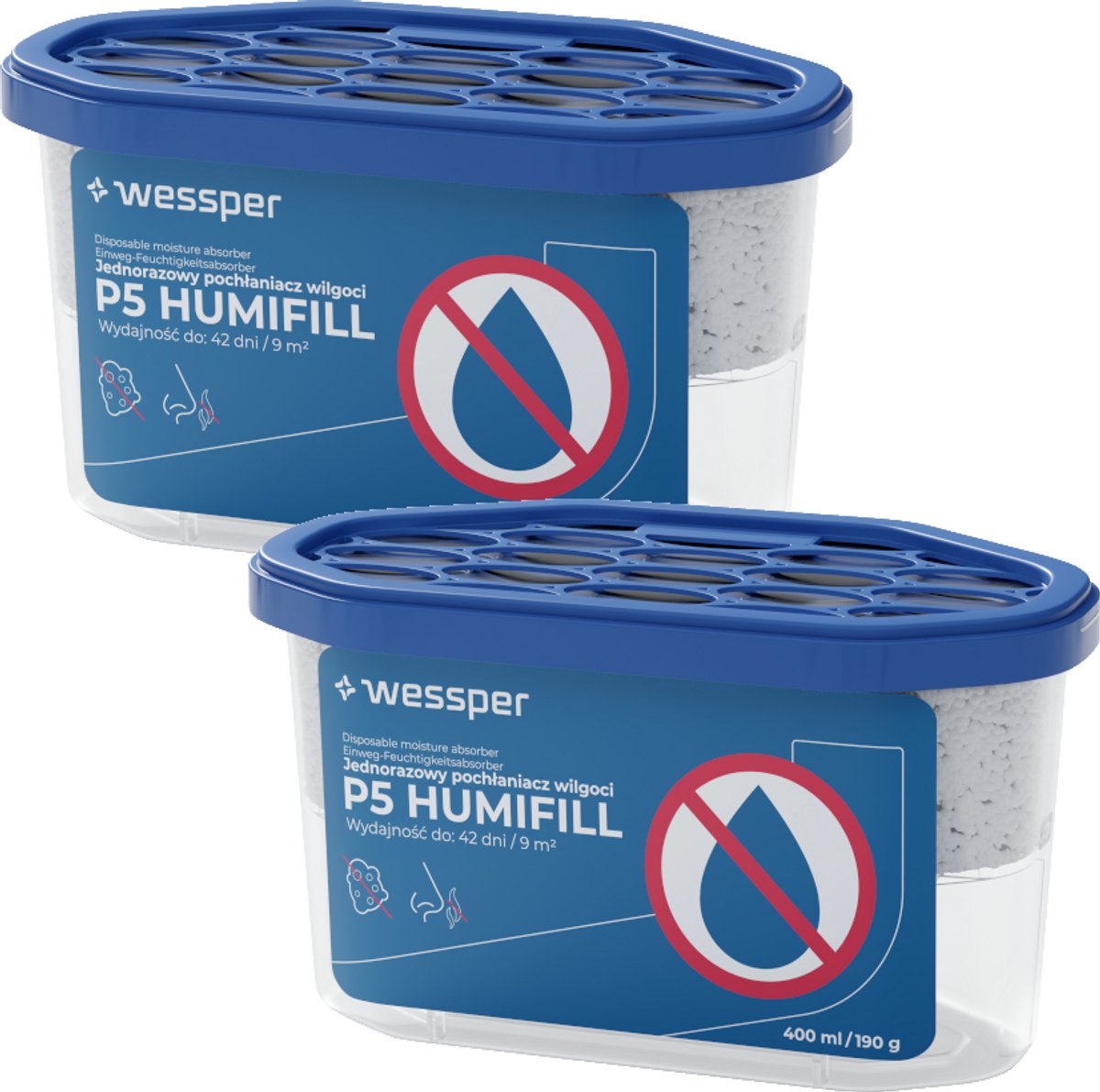 Wessper 400 ml wegwerp vochtvreter - vochtopnemer - 2 stuks
