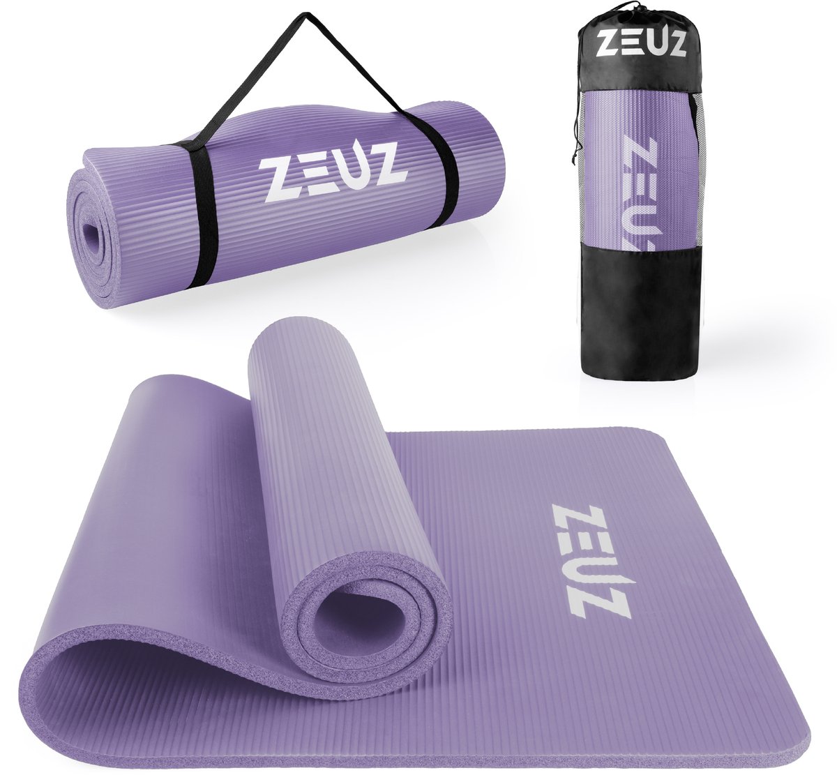 ZEUZ Yoga Sport Mat 180 x 60 x 1,5 CM voor Fitness & CrossFit – Yogamat, Fitnessmat, Sportmat & NBR Fitnessmat Incl. Draagtas - Lila