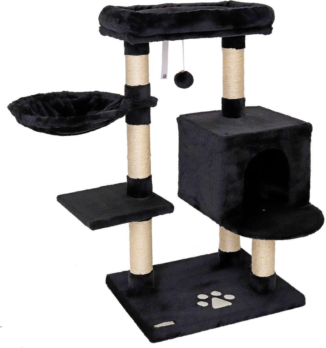 lionto Kattenkrabpaal, met grot, ligbed & sisalpalen, zwart
